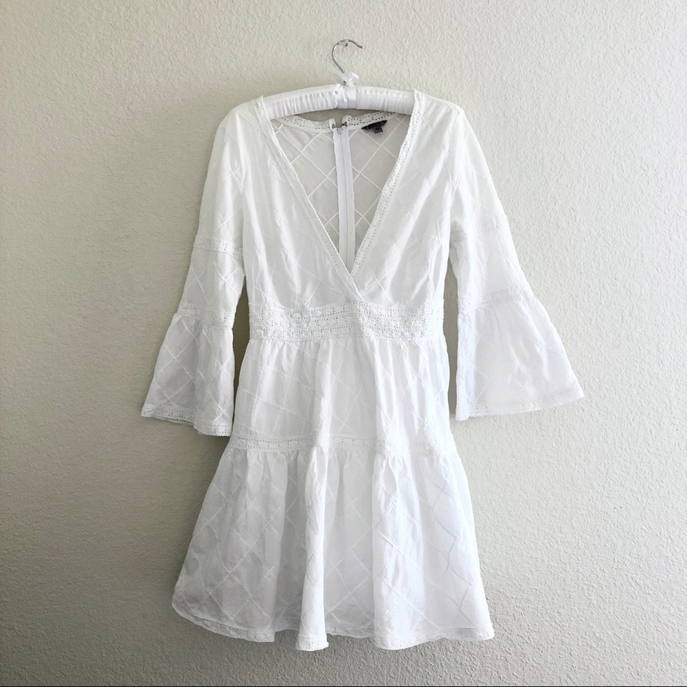 Guess Three-Quarter Sleeve Pintuck Dress White 4